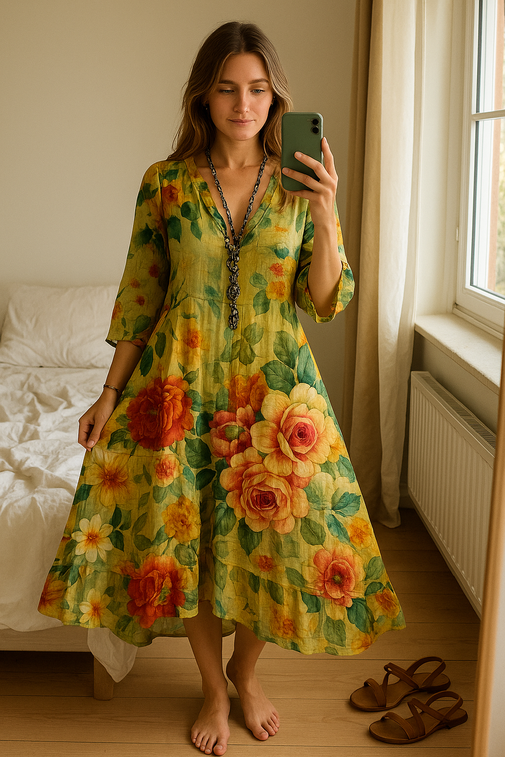 Marina - Vintage Boho Floral V-Neck Dress