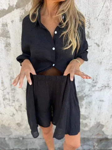 Nora™ | Casual Plain Blouse with Shorts Set