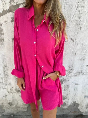 Nora™ | Casual Plain Blouse with Shorts Set