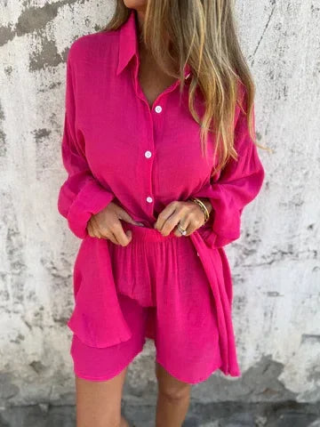 Nora™ | Casual Plain Blouse with Shorts Set