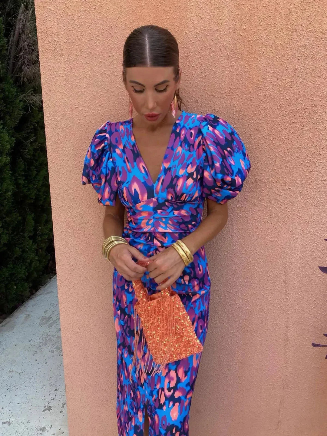 Lily - Colorful Pleated Sleeve Dress