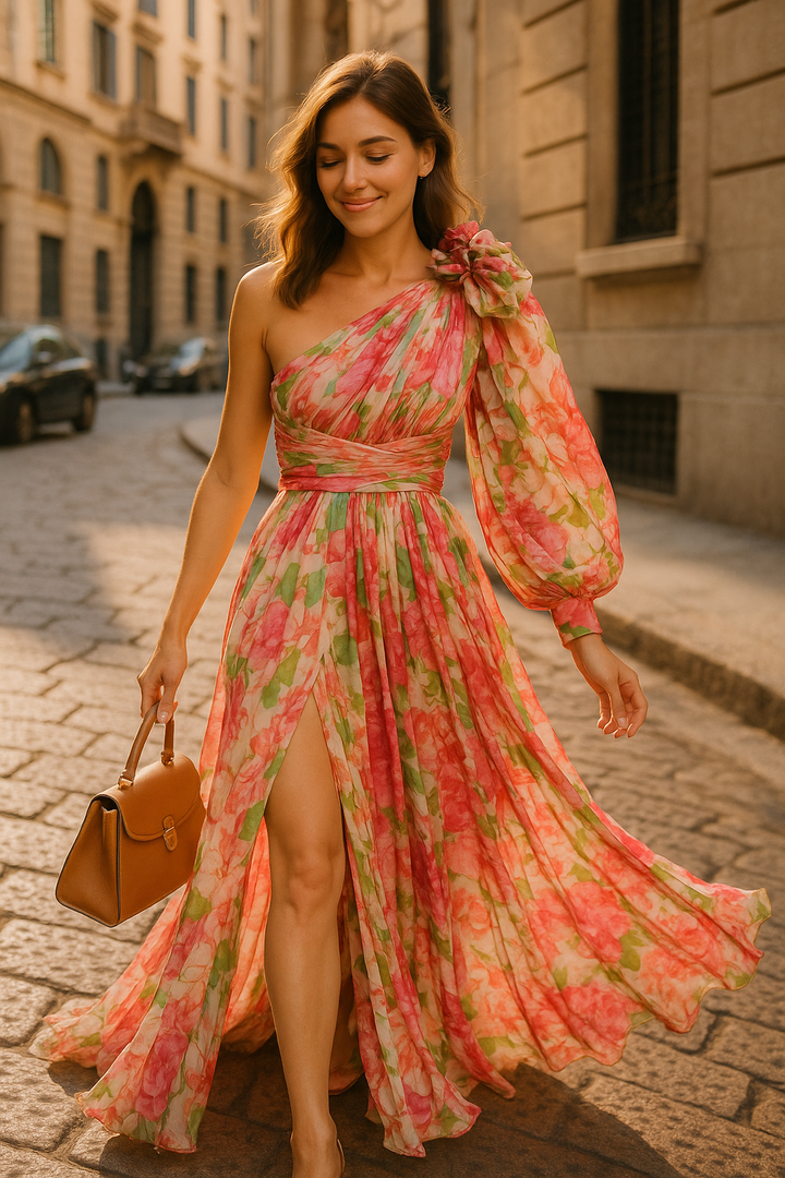 Amara™ | One Shoulder Floral Maxi Dress