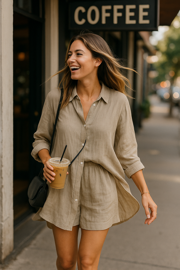 Nora™ | Casual Plain Blouse with Shorts Set