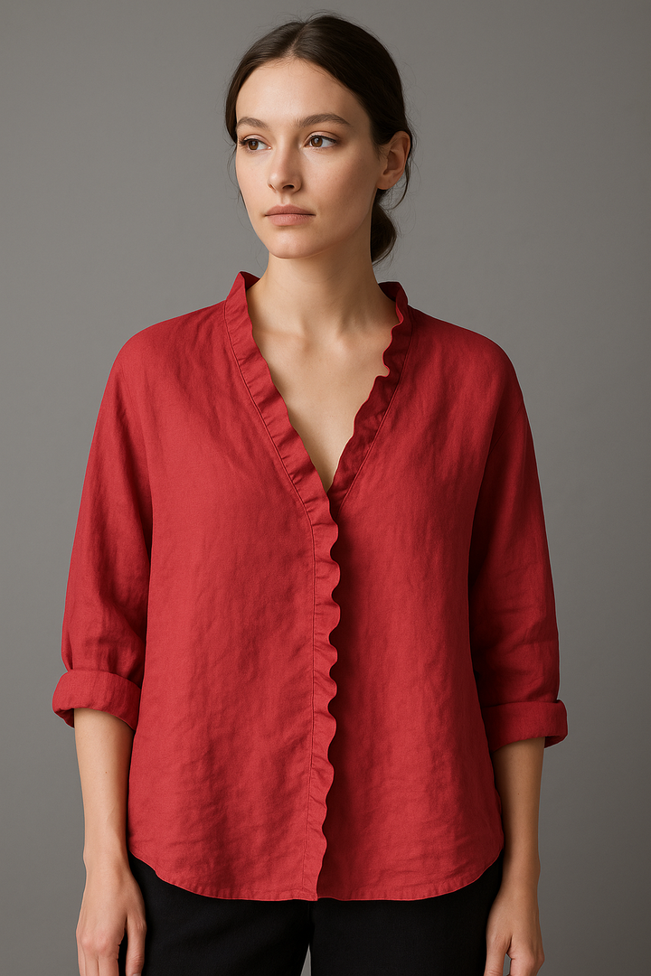 Jagienka™ | Cotton and Linen Shirt with Frill