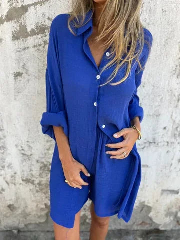 Nora™ | Casual Plain Blouse with Shorts Set