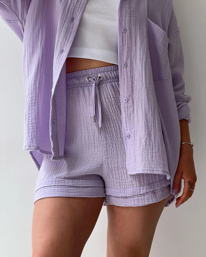 Adelie - 2-piece Cotton Shirt and Shorts Set