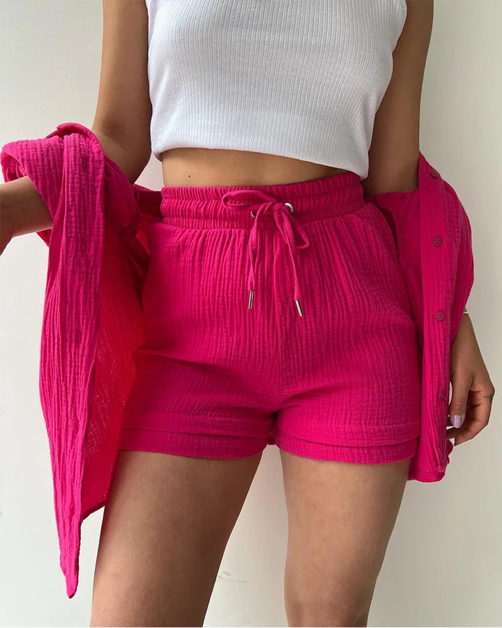 Adelie - 2-piece Cotton Shirt and Shorts Set