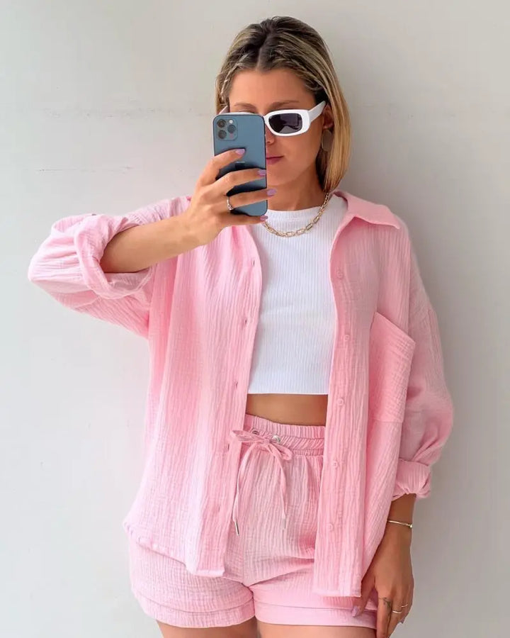 Adelie - 2-piece Cotton Shirt and Shorts Set