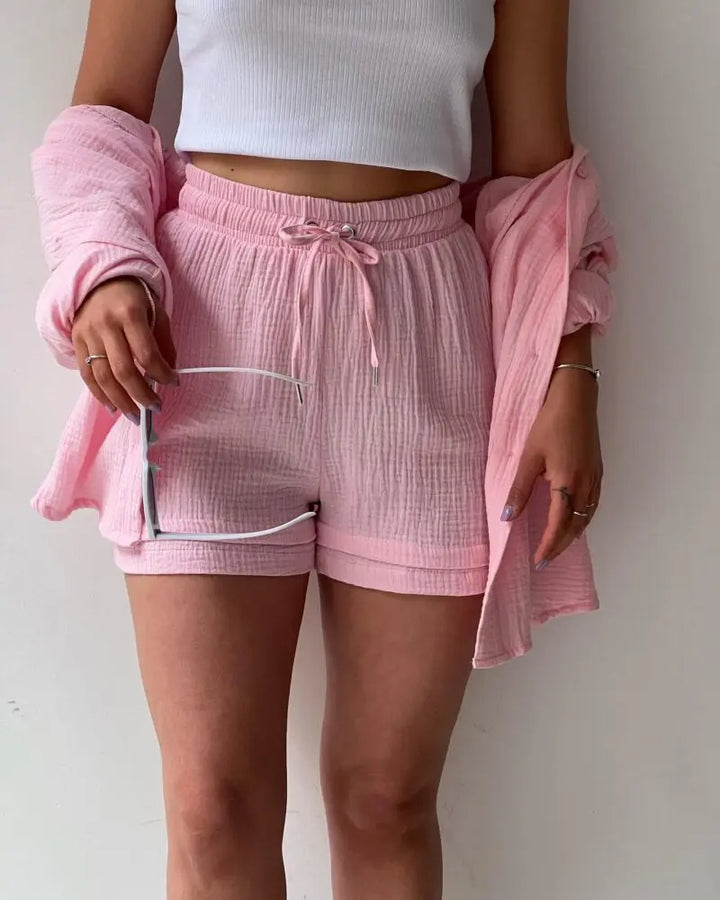 Adelie - 2-piece Cotton Shirt and Shorts Set