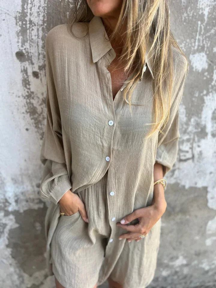 Nora™ | Casual Plain Blouse with Shorts Set