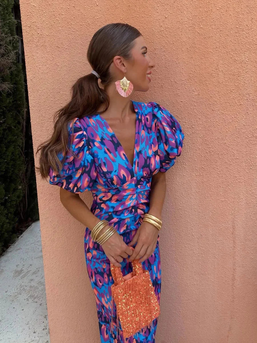 Lily - Colorful Pleated Sleeve Dress