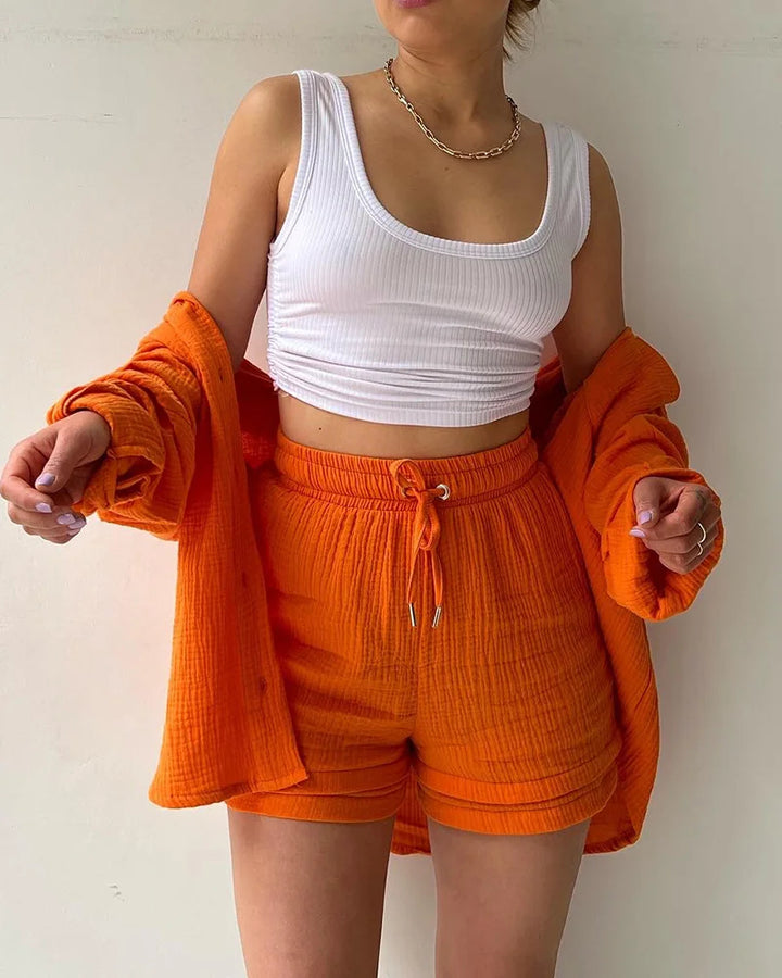 Adelie - 2-piece Cotton Shirt and Shorts Set