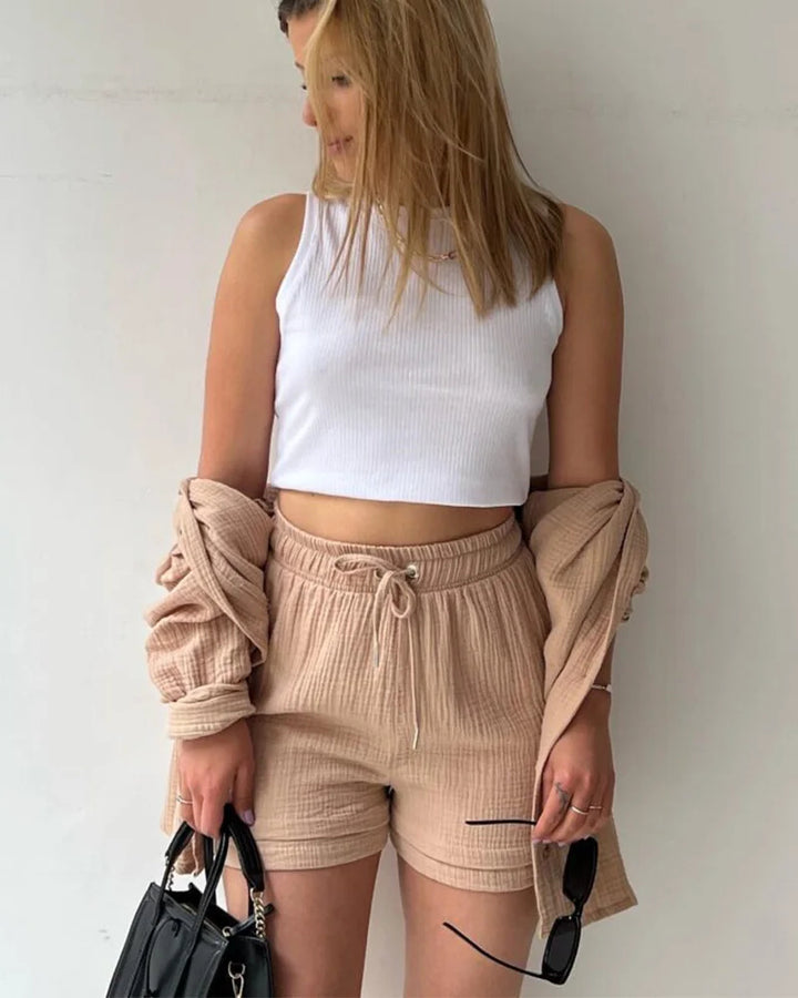 Adelie - 2-piece Cotton Shirt and Shorts Set
