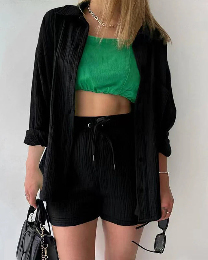 Adelie - 2-piece Cotton Shirt and Shorts Set