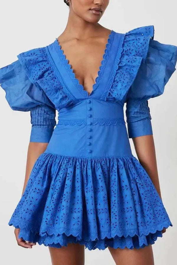Ivy - Ruffle Plunge Neck Dress