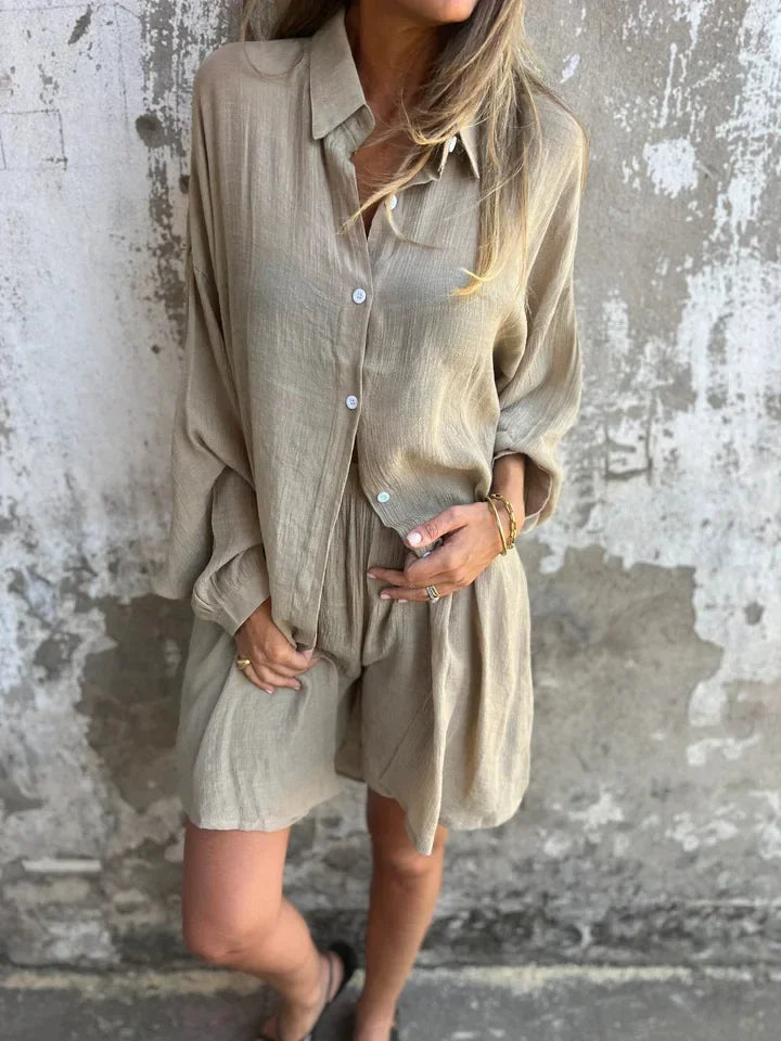 Nora™ | Casual Plain Blouse with Shorts Set