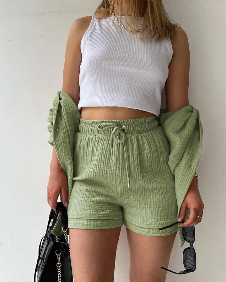 Adelie - 2-piece Cotton Shirt and Shorts Set