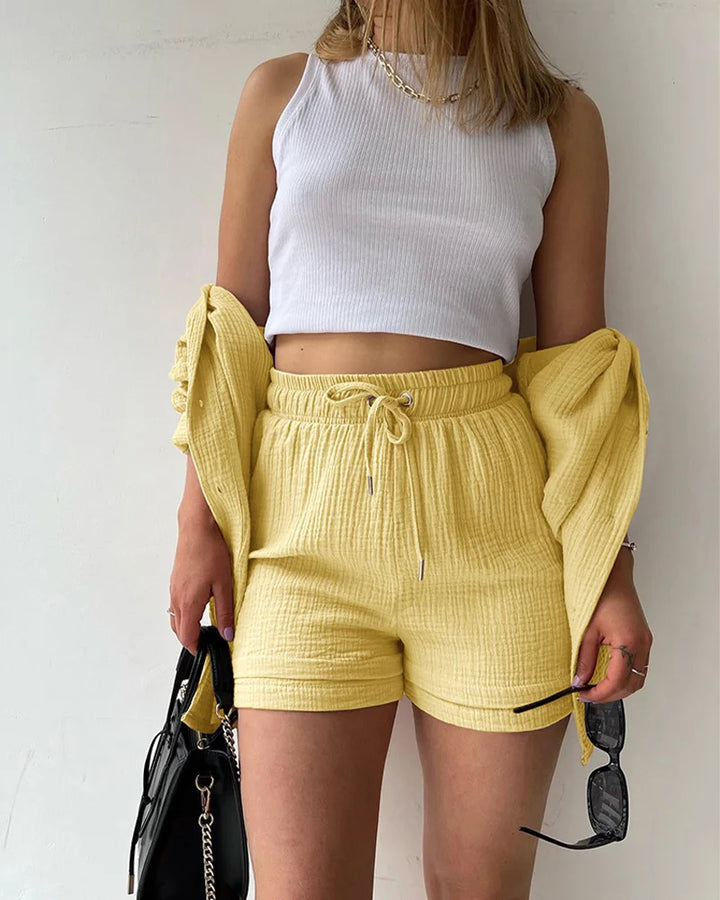 Adelie - 2-piece Cotton Shirt and Shorts Set