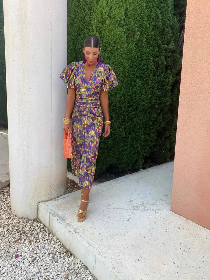 Lily - Colorful Pleated Sleeve Dress