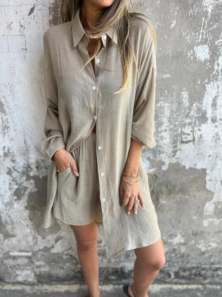 Nora™ | Casual Plain Blouse with Shorts Set