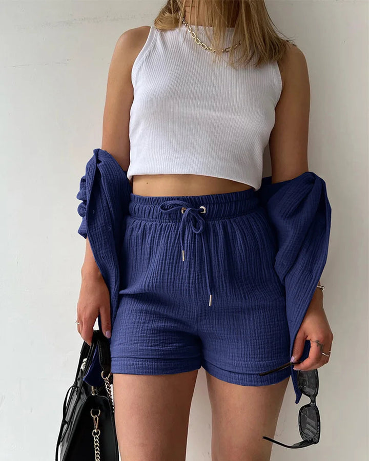 Adelie - 2-piece Cotton Shirt and Shorts Set