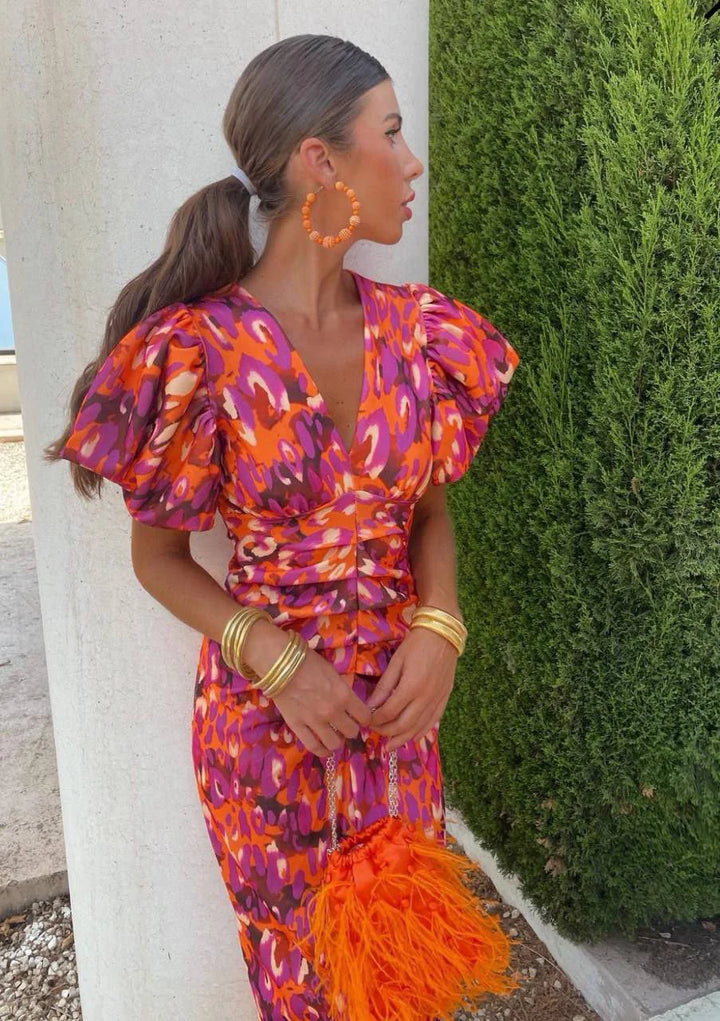 Lily - Colorful Pleated Sleeve Dress