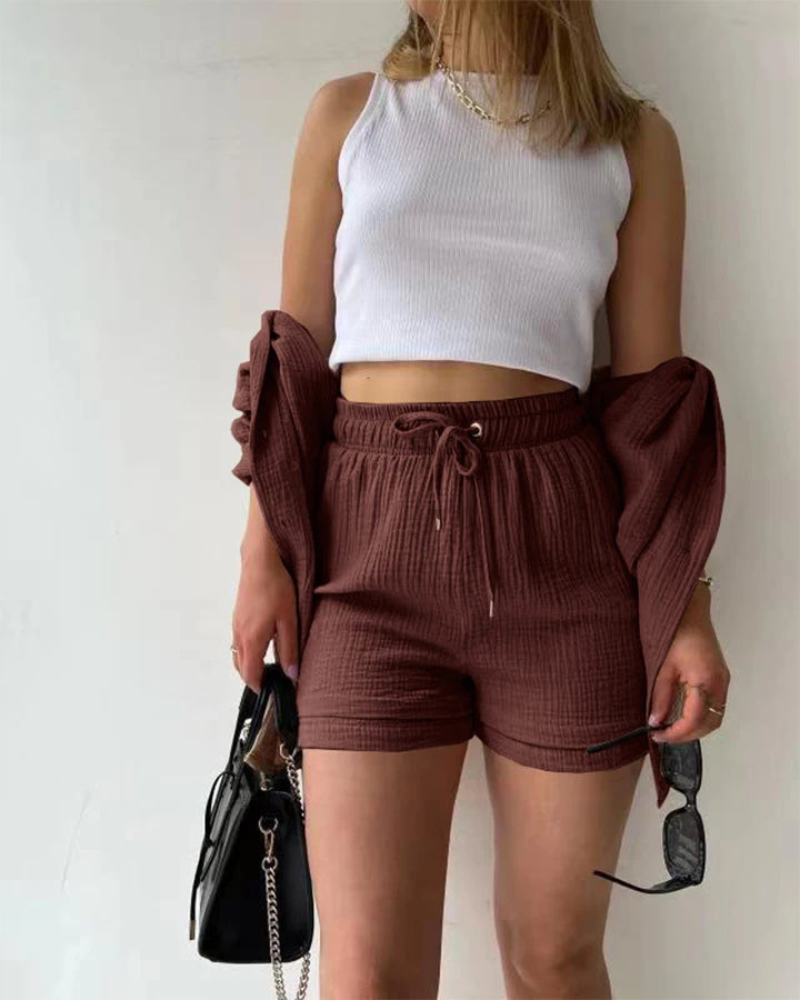 Adelie - 2-piece Cotton Shirt and Shorts Set