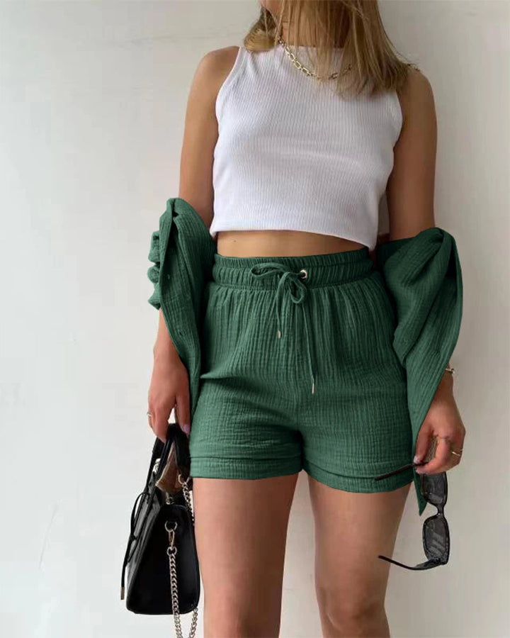Adelie - 2-piece Cotton Shirt and Shorts Set