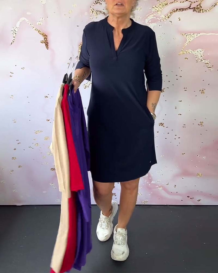 Hanneke - Plain V-neck Dress