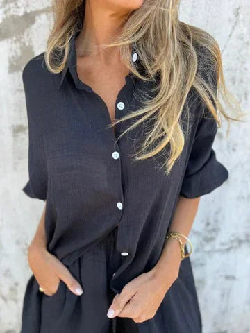 Nora™ | Casual Plain Blouse with Shorts Set