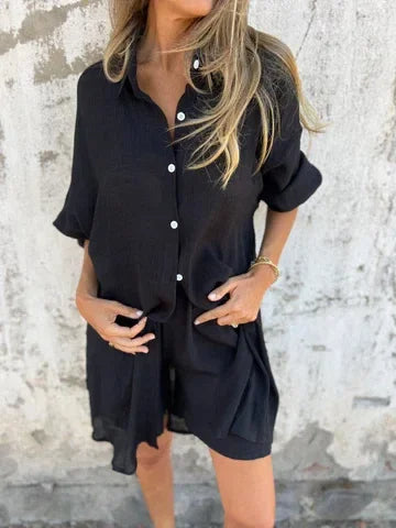 Nora™ | Casual Plain Blouse with Shorts Set