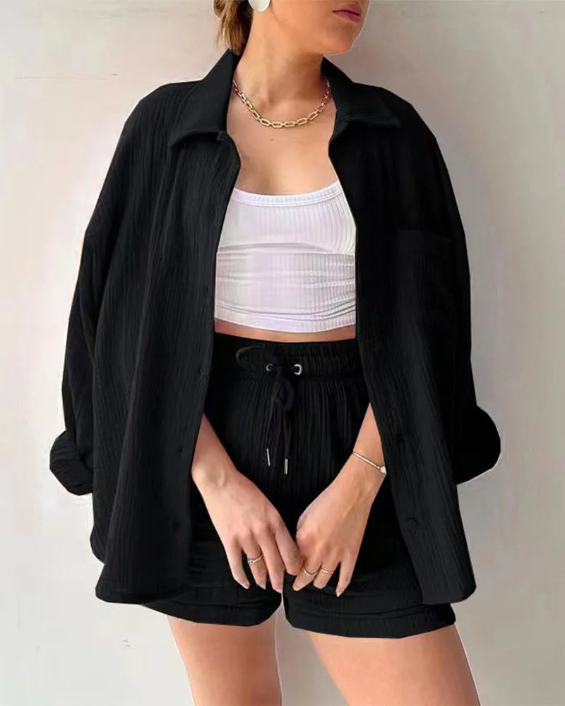 Adelie - 2-piece Cotton Shirt and Shorts Set