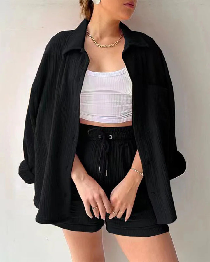Adelie - 2-piece Cotton Shirt and Shorts Set