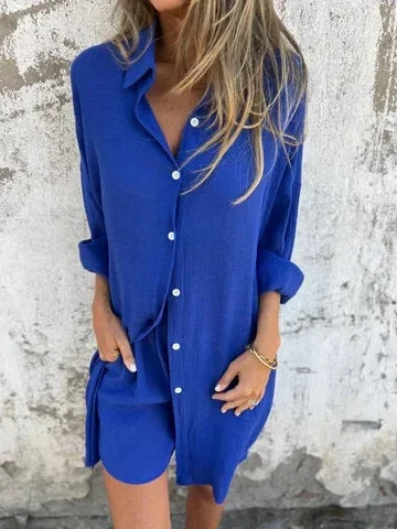 Nora™ | Casual Plain Blouse with Shorts Set