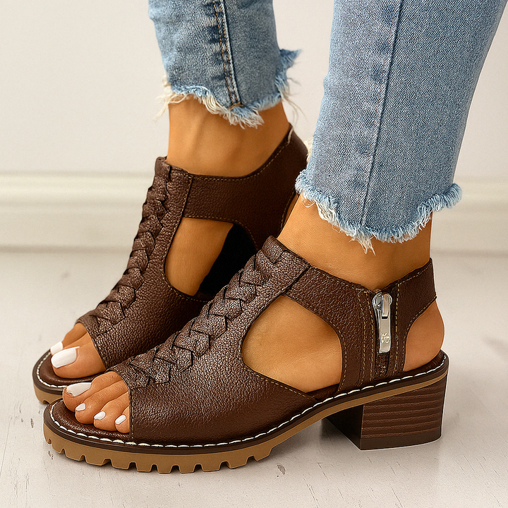 Penelope - Women's Orthopedic Block Heel Sandals with Side Zipper