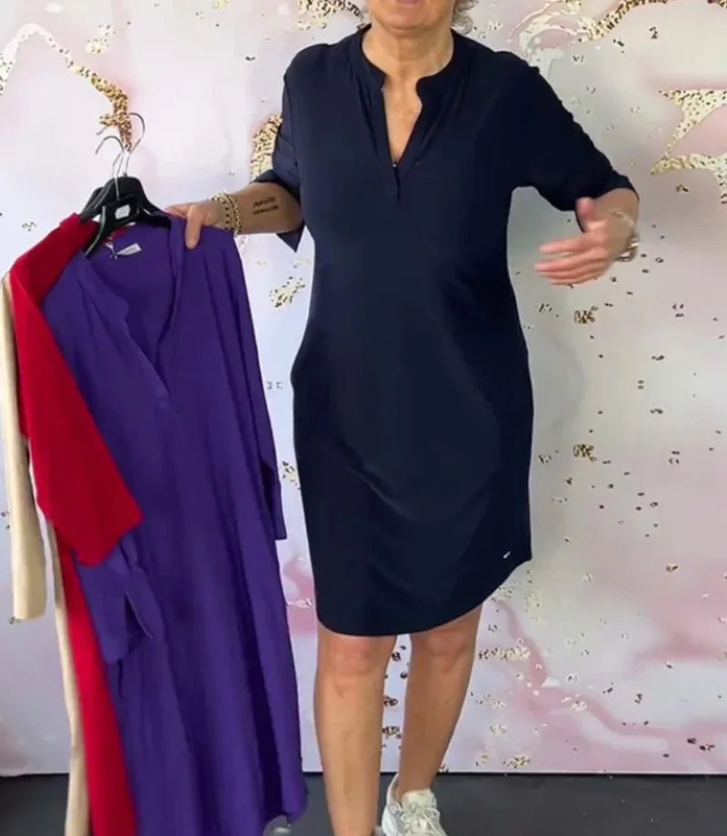 Hanneke - Plain V-neck Dress