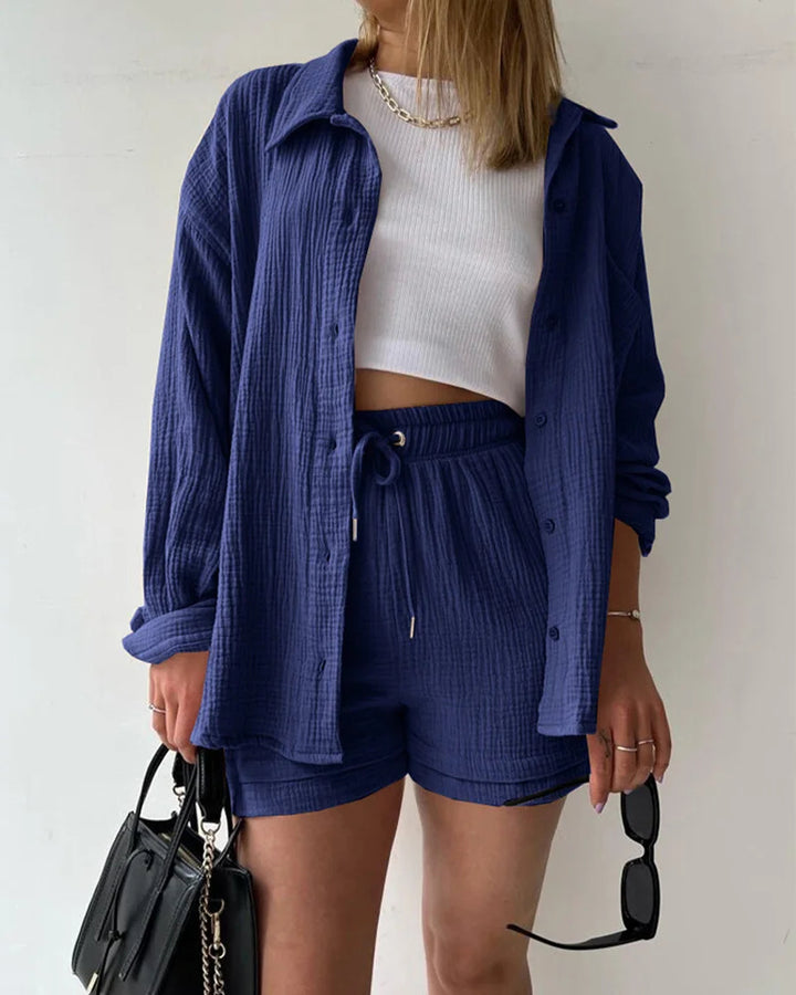 Adelie - 2-piece Cotton Shirt and Shorts Set
