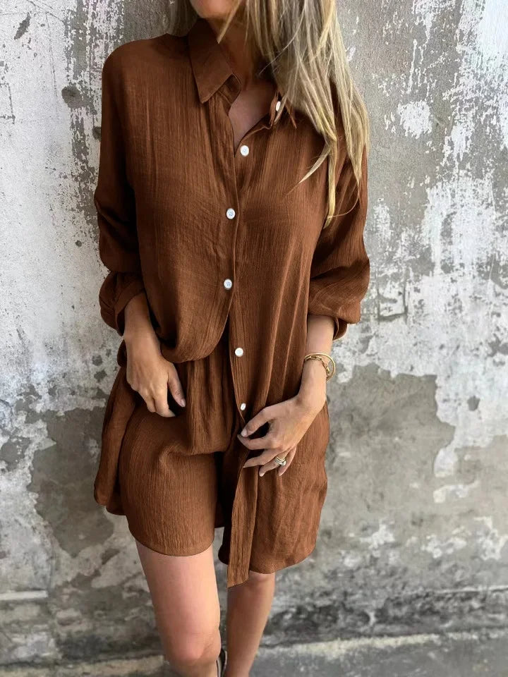 Nora™ | Casual Plain Blouse with Shorts Set