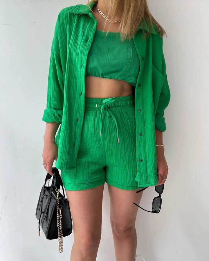 Adelie - 2-piece Cotton Shirt and Shorts Set