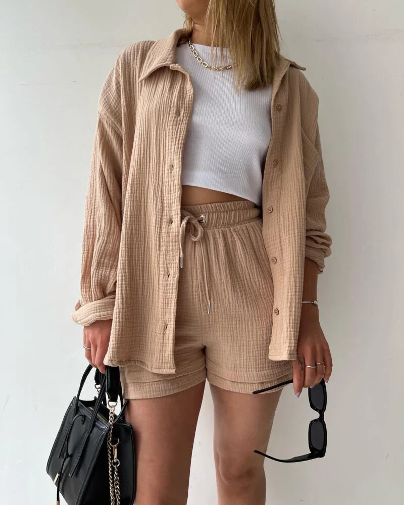 Adelie - 2-piece Cotton Shirt and Shorts Set
