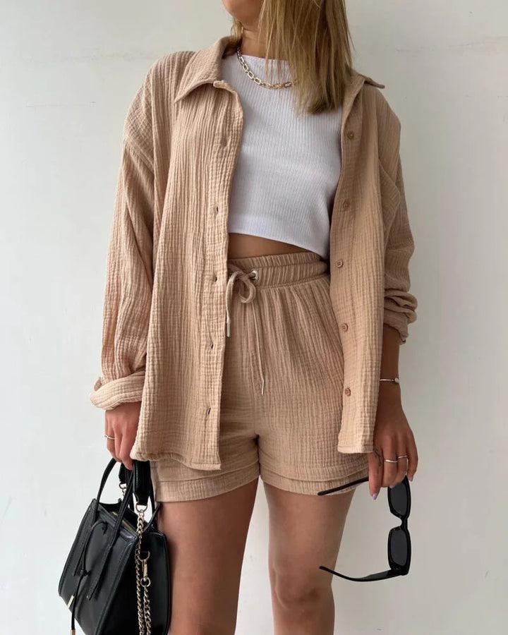 Adelie - 2-piece Cotton Shirt and Shorts Set