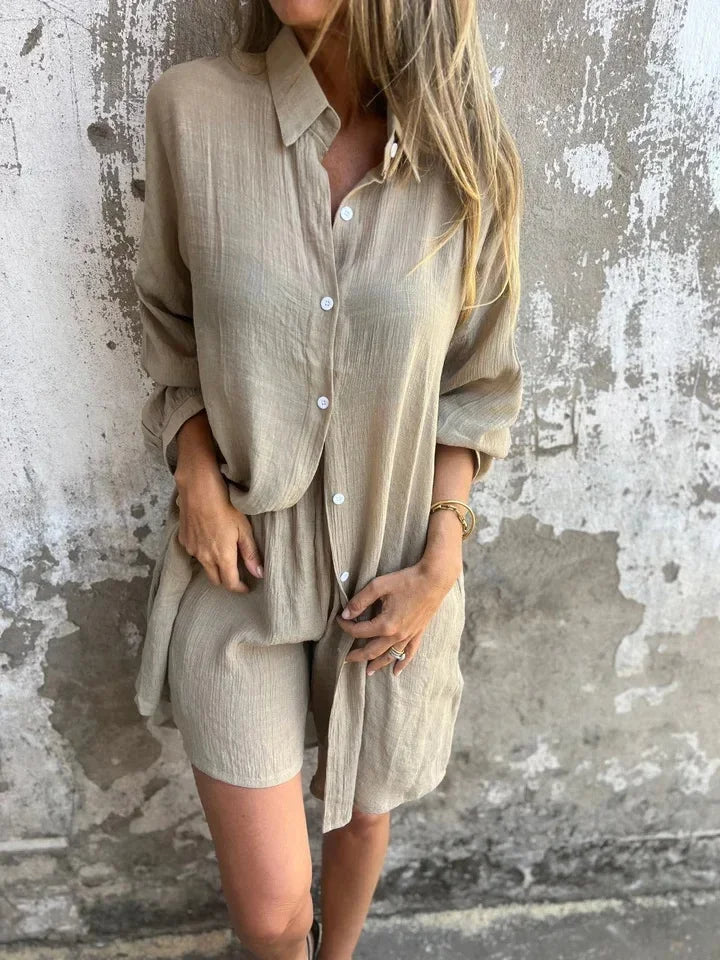 Nora™ | Casual Plain Blouse with Shorts Set