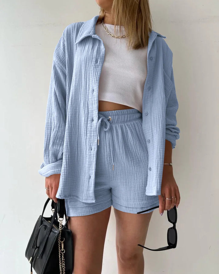 Adelie - 2-piece Cotton Shirt and Shorts Set