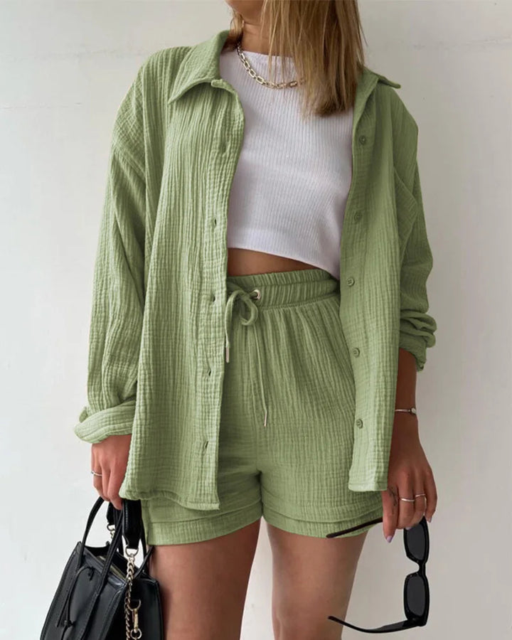 Adelie - 2-piece Cotton Shirt and Shorts Set