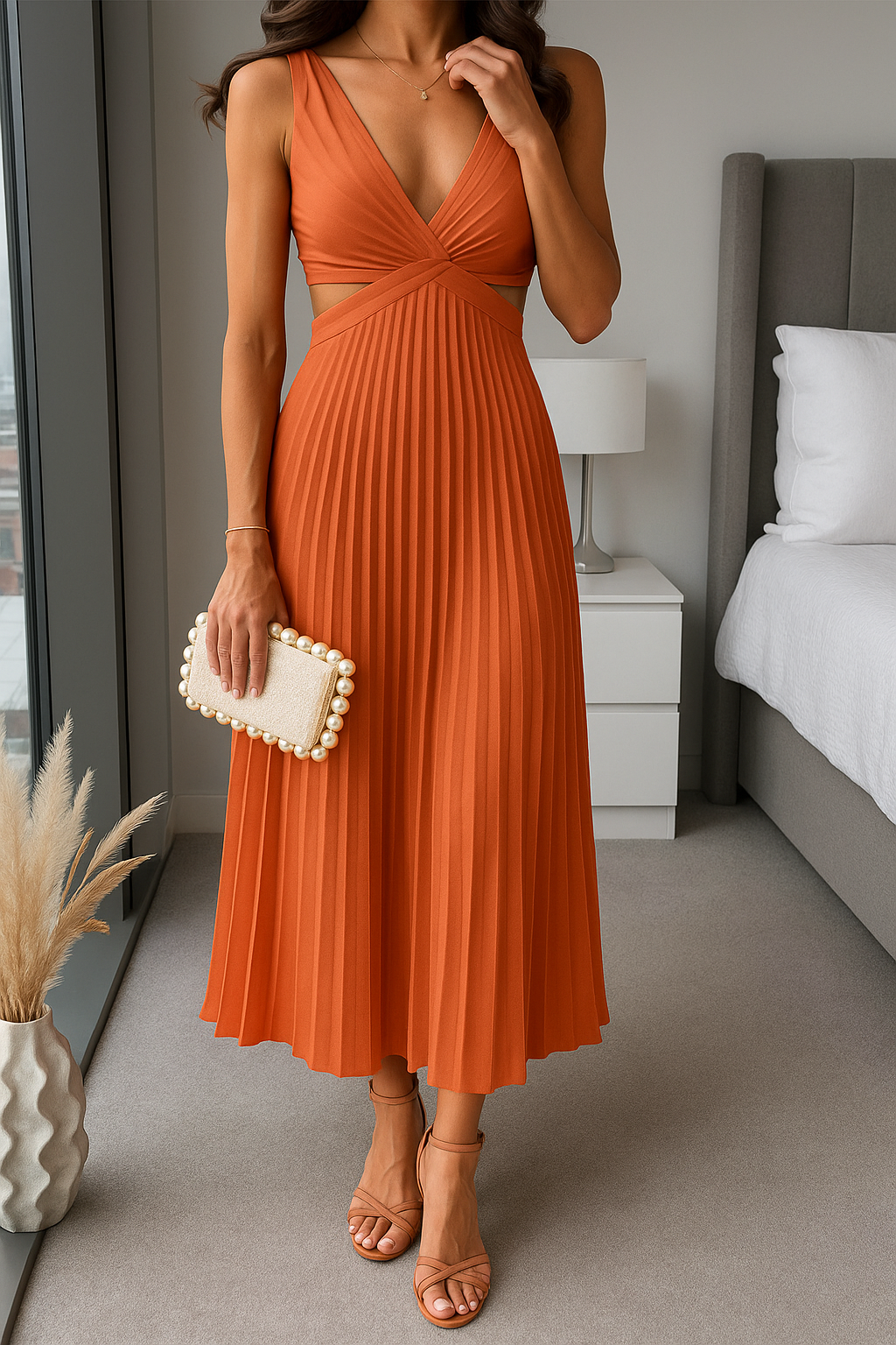 Longina™ | Midi Dress with an Elegant Cutout at the Waist