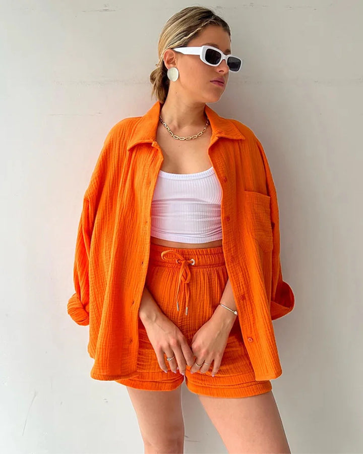 Adelie - 2-piece Cotton Shirt and Shorts Set