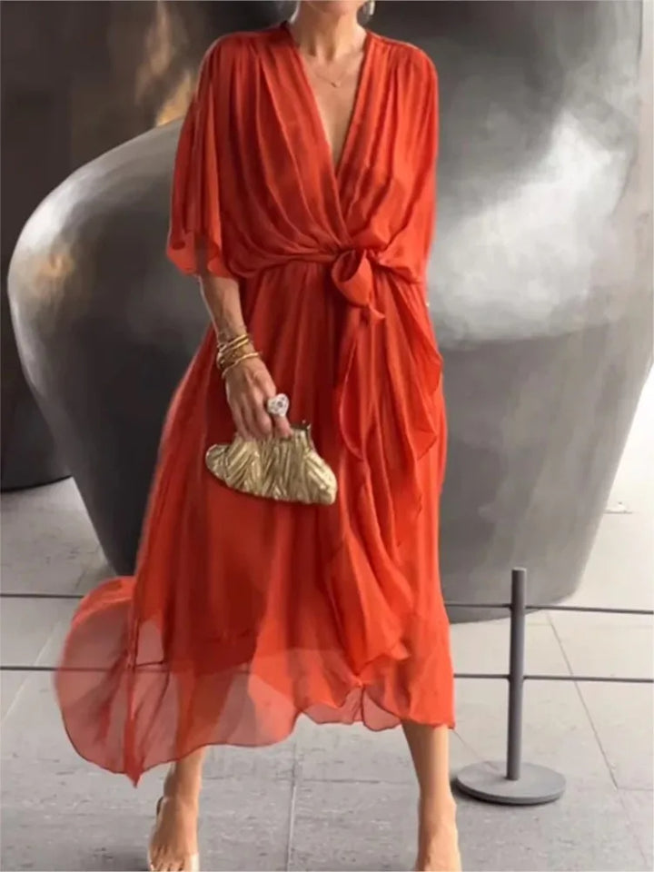 Monica™ | Chiffon Dress with V-neck