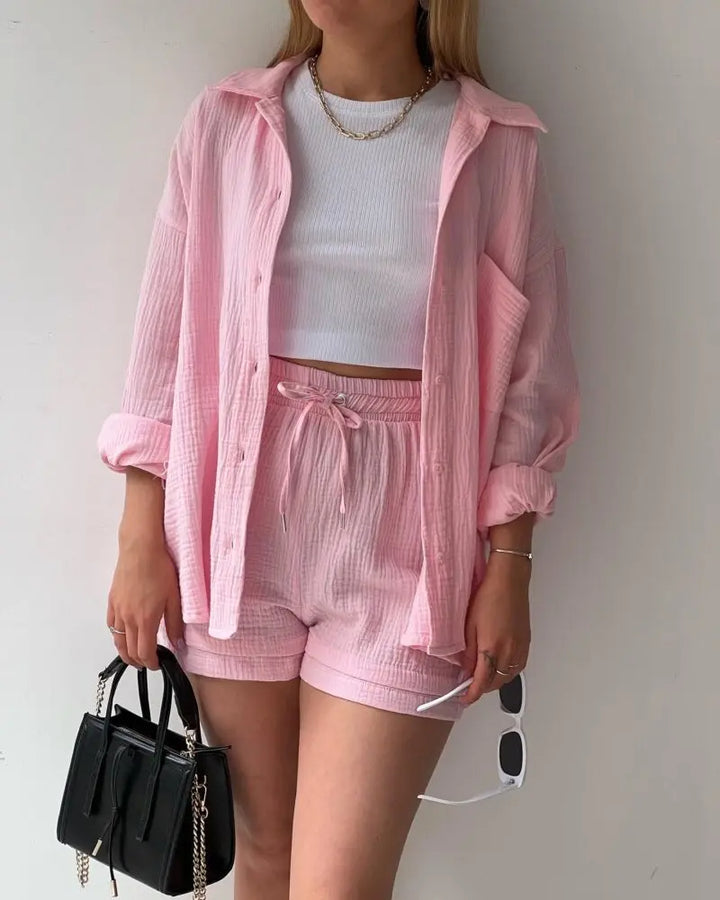 Adelie - 2-piece Cotton Shirt and Shorts Set