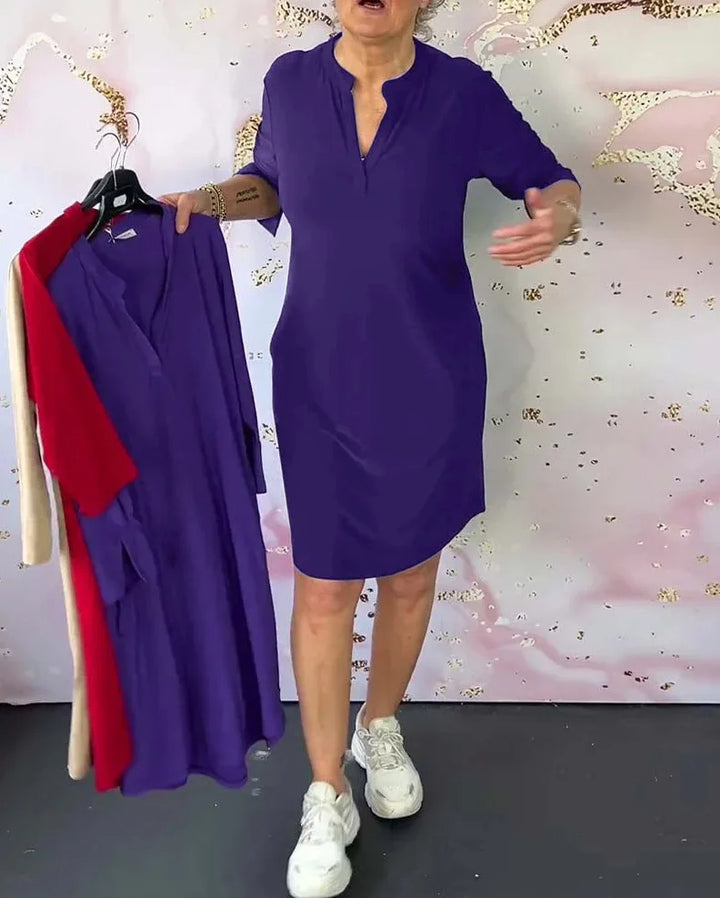 Hanneke - Plain V-neck Dress