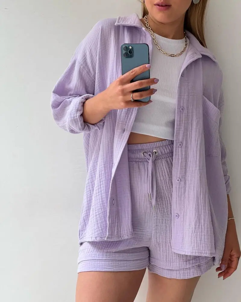 Adelie - 2-piece Cotton Shirt and Shorts Set